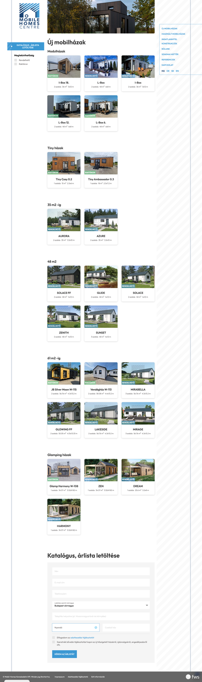 Mobil Homes Centre redesign oldalról készített képernyőkép