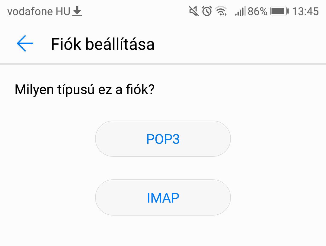 Android – a fiók típusa: POP3 vagy IMAP