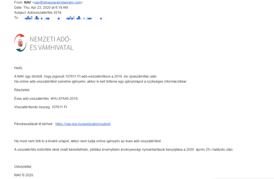 Adathalász e-mail a NAV nevében