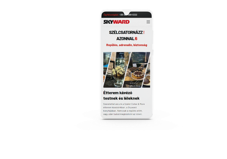 Skyward Szélcsatorna egyedi weboldala weboldalának mobilos nézete