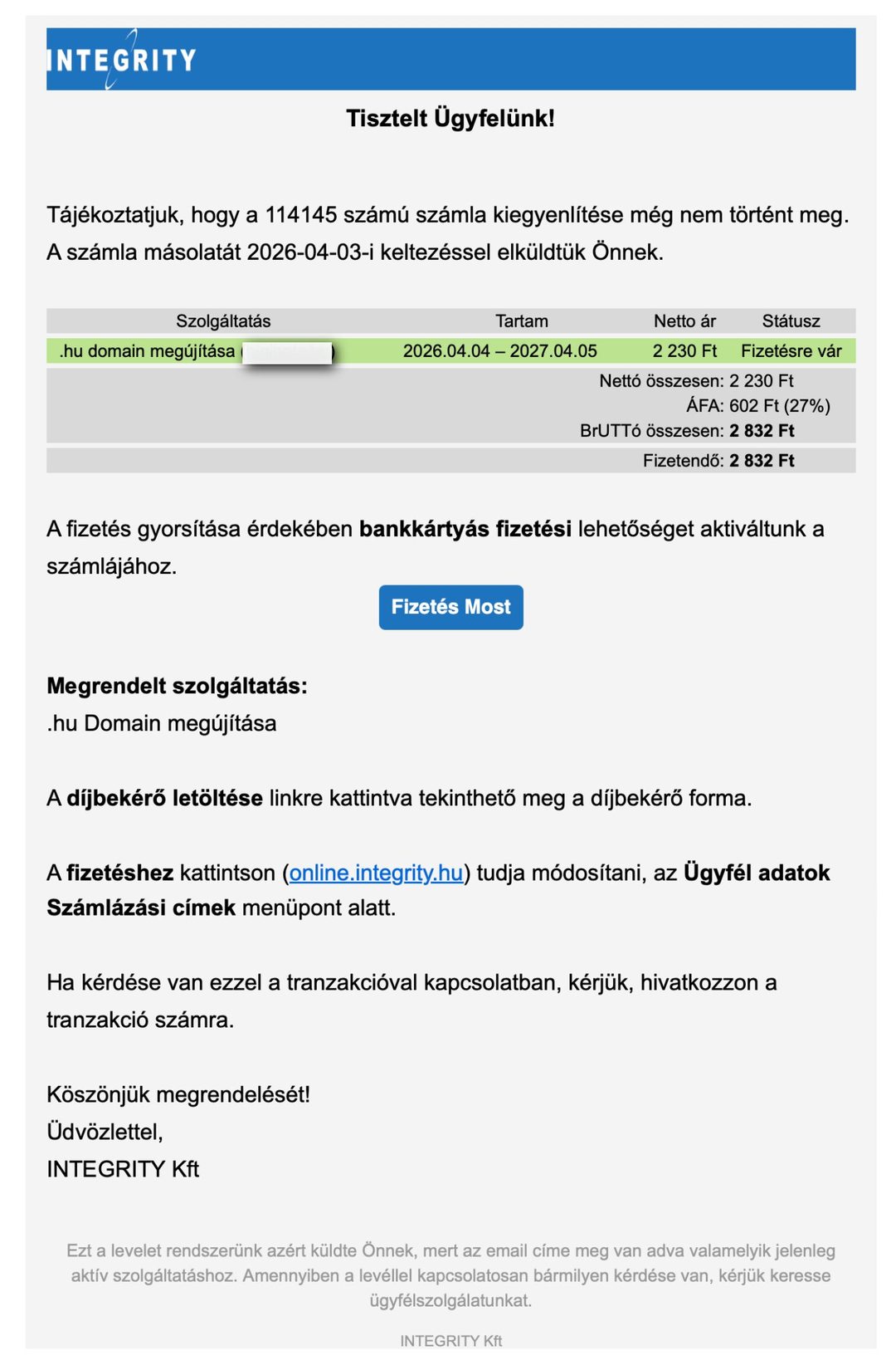Példa: gyanús számlás e-mail