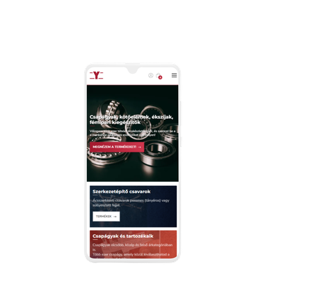 Y-Csapágy weboldalának mobilos nézete