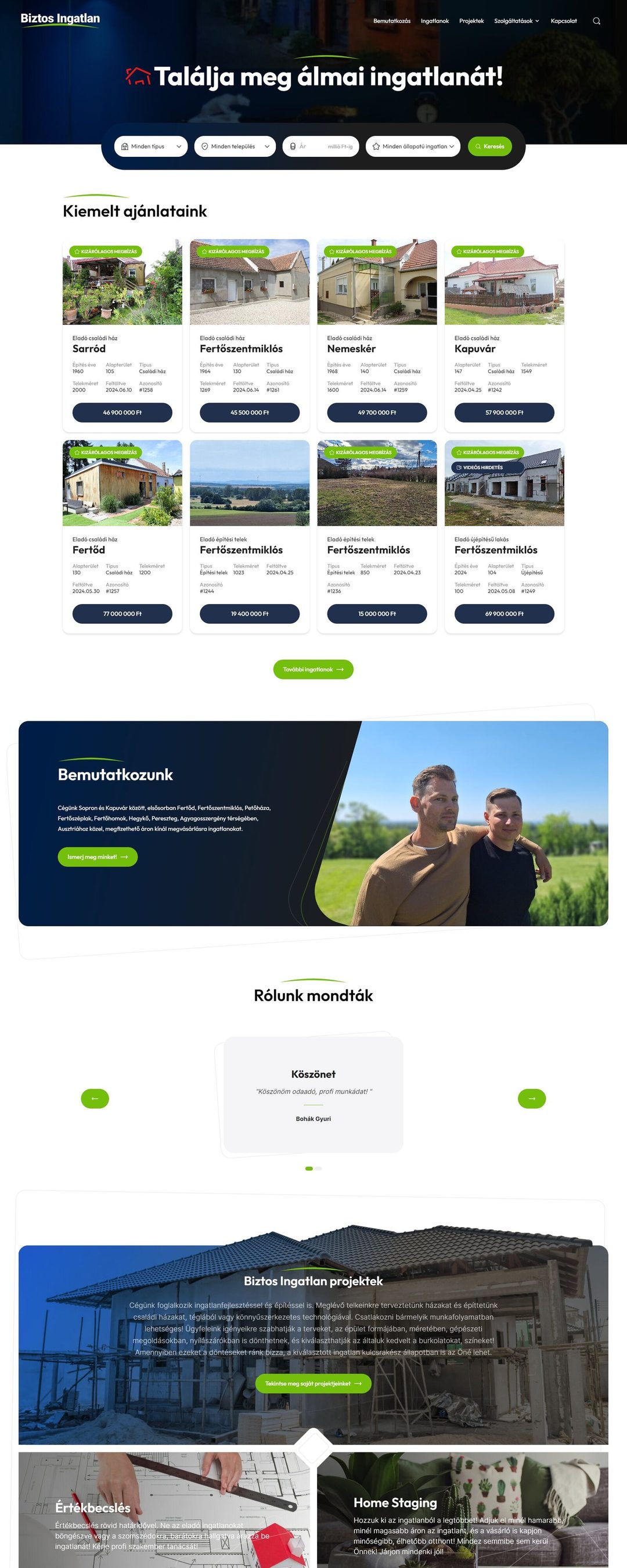 Biztos Ingatlan – nyitóoldal