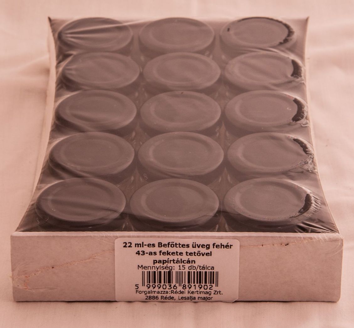 22 ml reggeli befőttesüveg fehér tálcás 15 db/cs. tetővel termék képe