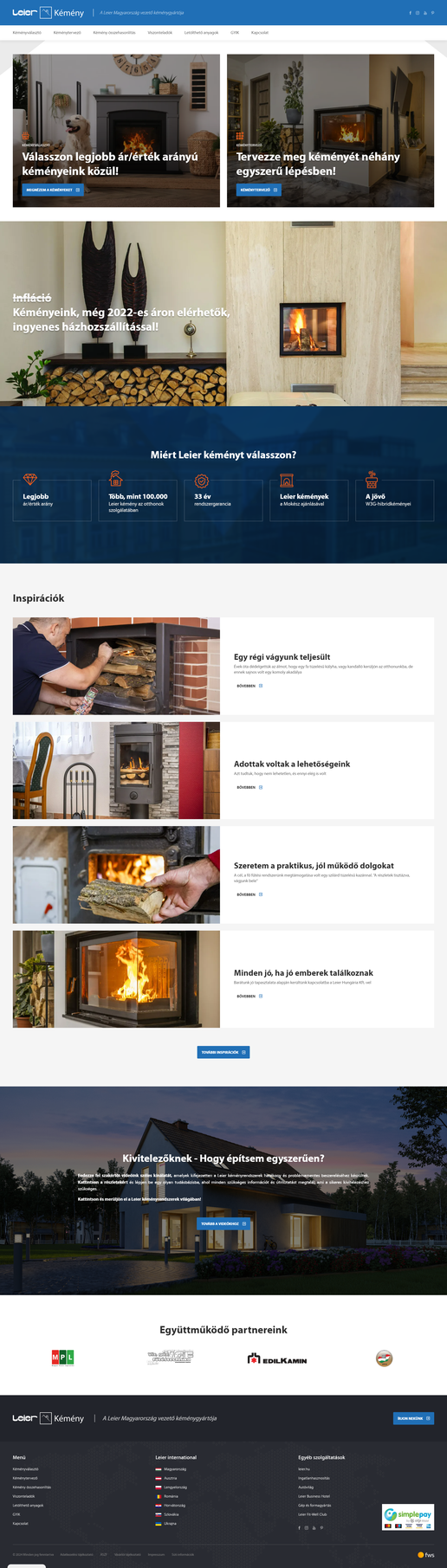 Leier KéményShop - egyedi webshop fejlesztés oldalról készített képernyőkép