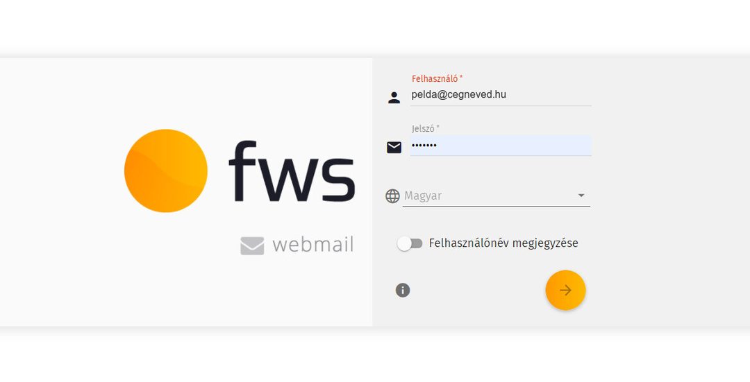 Webmail bejelentkező felület, a Felhasználó mezőben: pelda@cegneved.hu