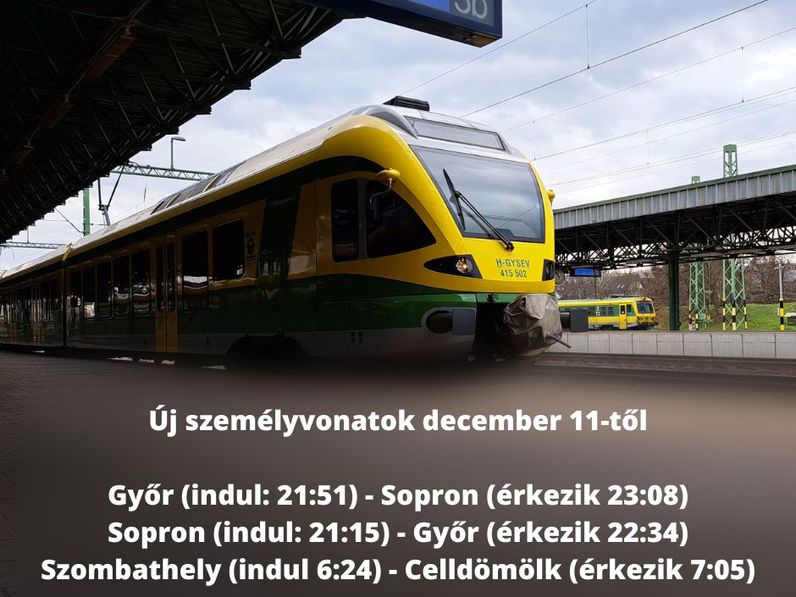 Új személyvonatok Győr-Sopron között a 2022/2023-as menetrendben