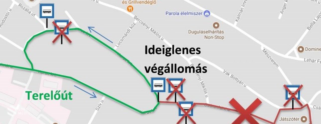 Terelőútvonalon járnak a 11, 11A, 11Y jelzésű buszok