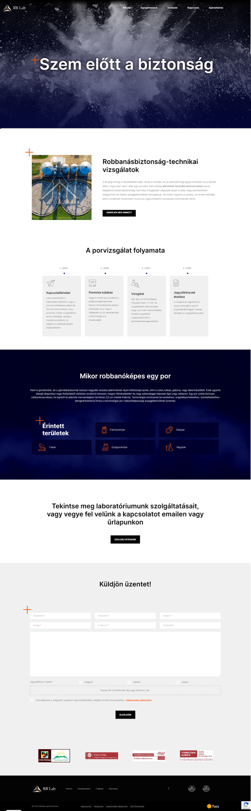 RB Lab egyedi weboldal oldalról készített képernyőkép