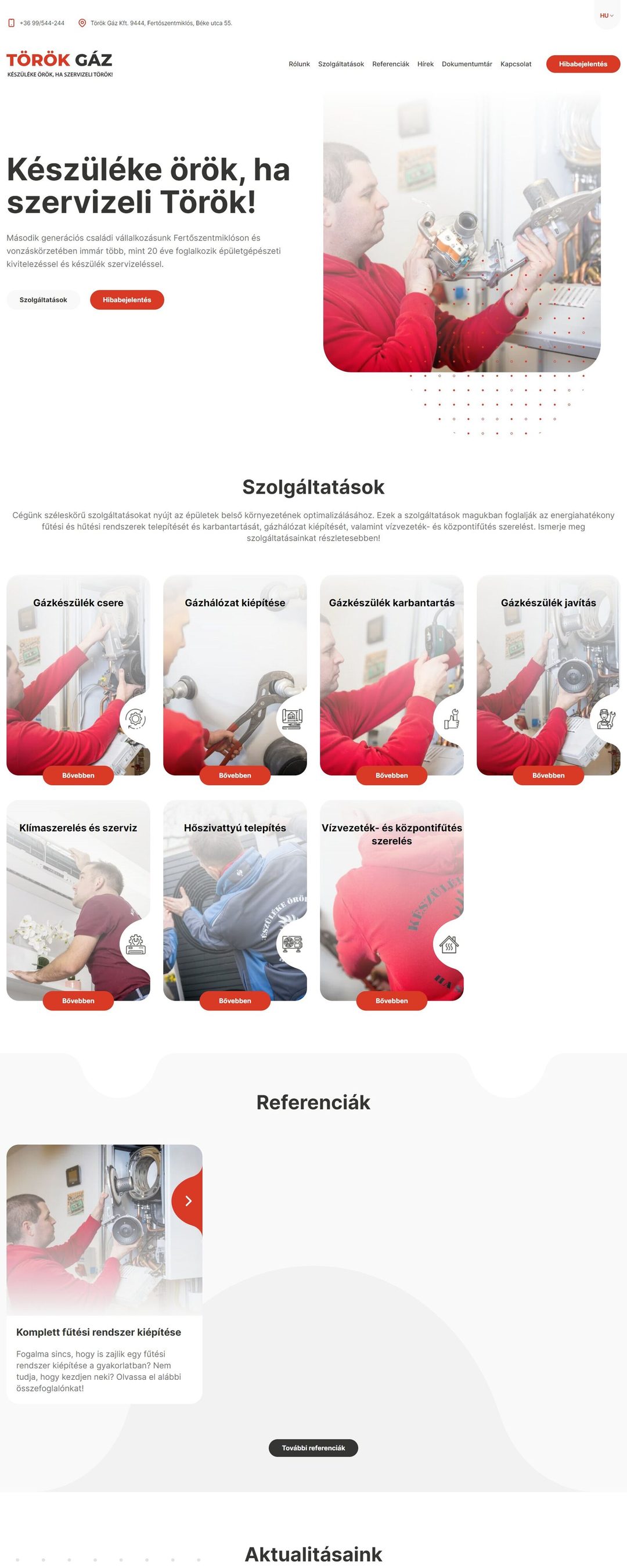 Török Gáz weboldal megújítása – nyitóoldal
