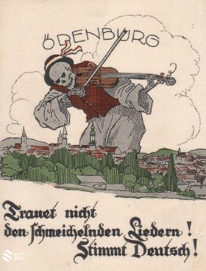 Osztrák plakát a népszavazási kampányból: „Ne bízz a hízelgő dalokban! Szavazz németként!” 