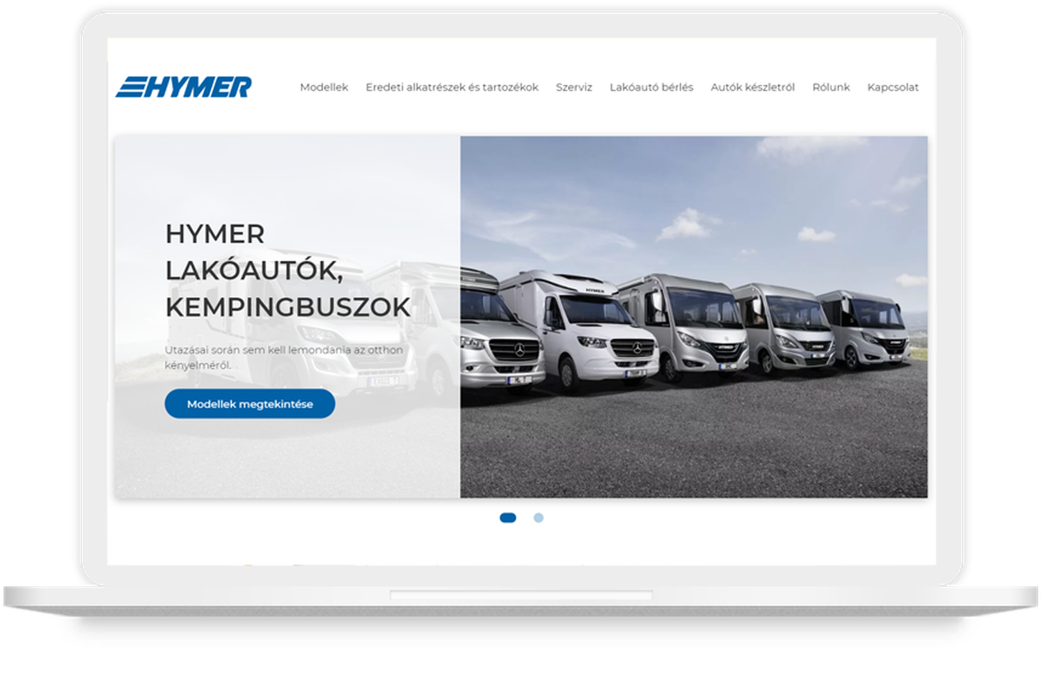 HYMER Magyarország weboldalának asztali nézete