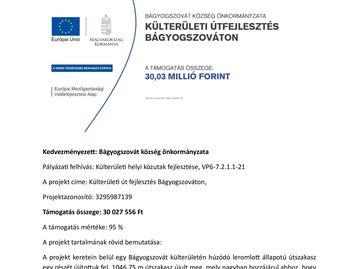 Külterületi út fejlesztés Bágyogszováton (VP6-7.2.1.1-21 kódszámú felhívás keretében)
