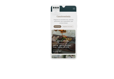 Tornácos Hotel és Étterem weboldalának mobilos nézete