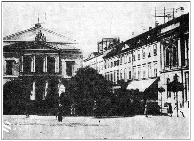 Tetővezeték és bevezető tartók a Színház utcában (1890-es évek)