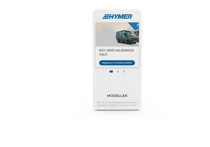 HYMER Magyarország weboldalának mobil nézete
