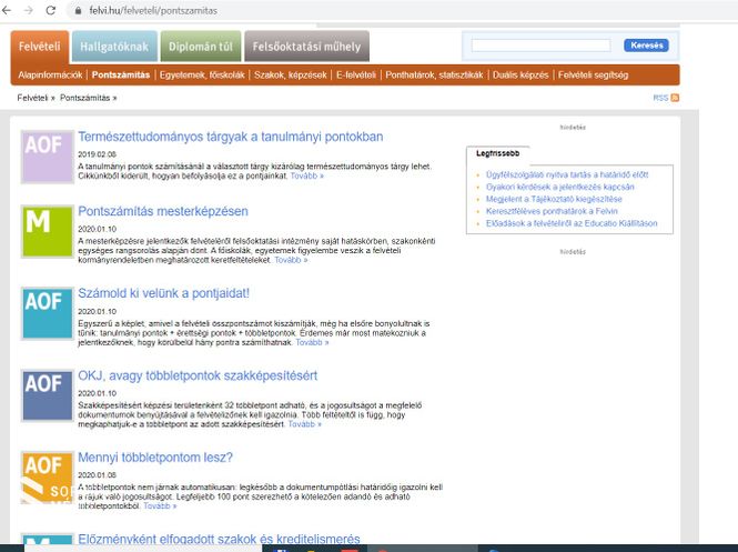 felvi.hu - tájékoztató a pontok számításáról