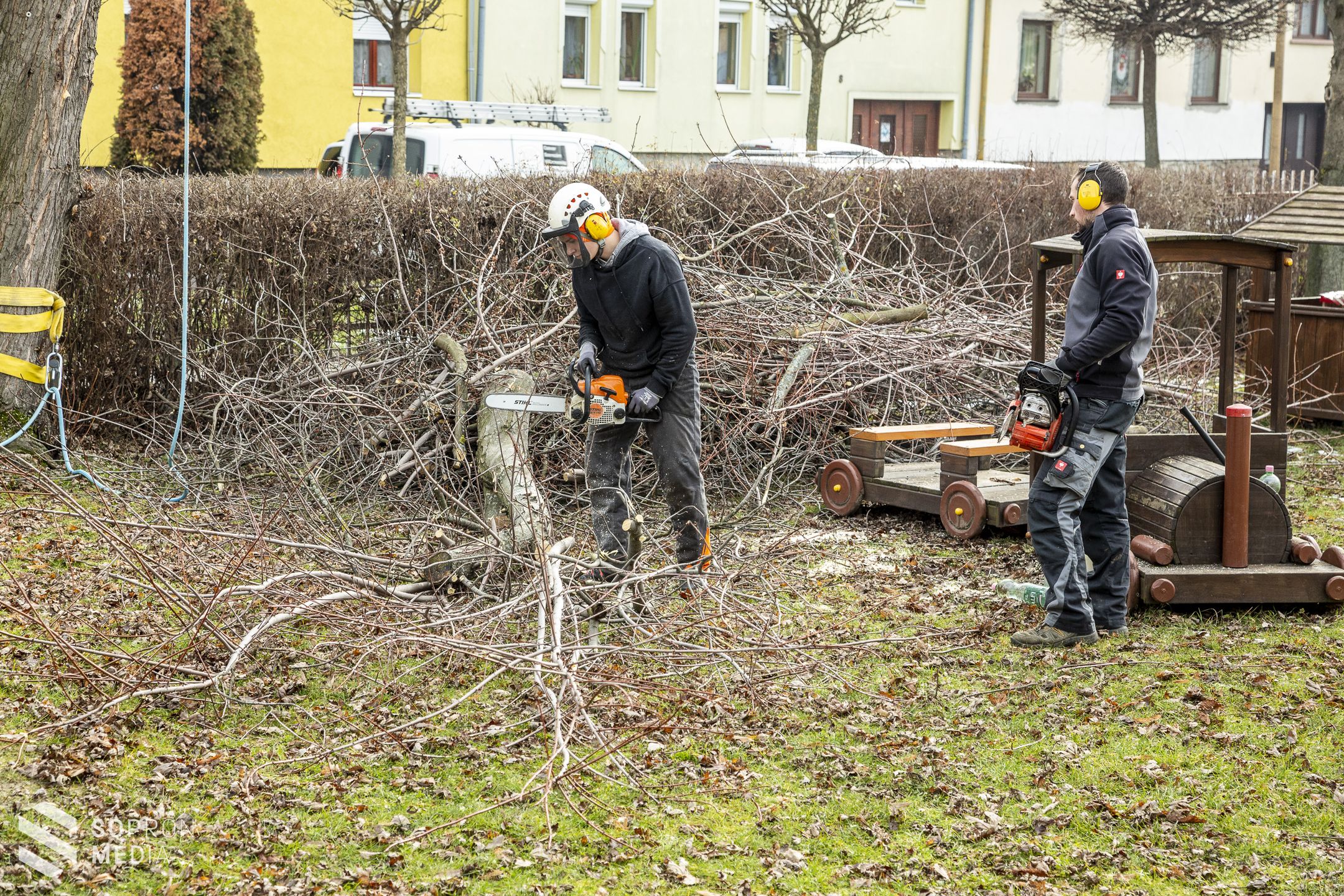 A gyerekek biztonsága érdekében nyesik az óvodáknál található faágakat!