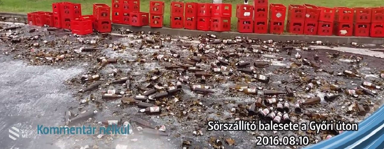 Rekeszek, üvegek és sör a soproni körforgalomban / videó