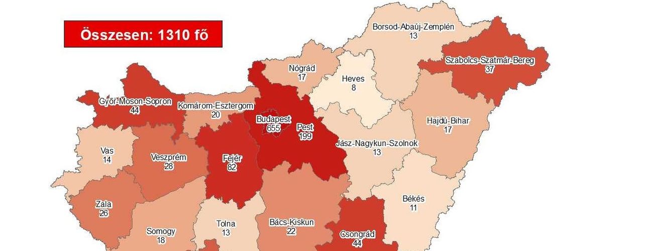 1310 főre nőtt a beazonosított fertőzöttek száma és elhunyt 8 beteg
