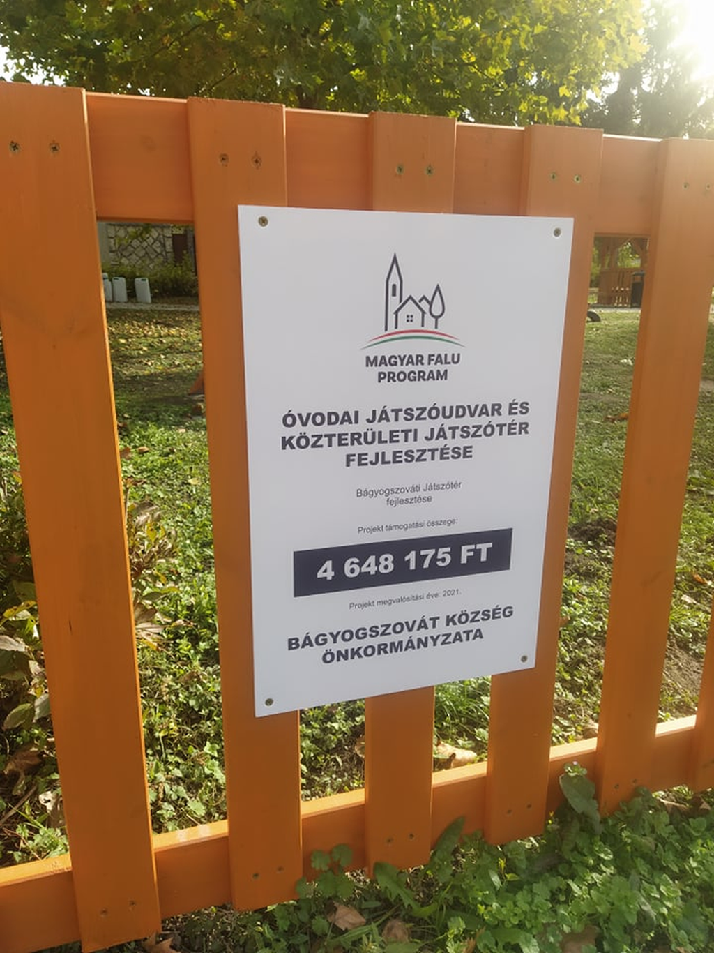 Bágyogszováti játszótér fejlesztése (2020 című, MFP-OJF/2020 kódszámú pályázati kiírás keretében)