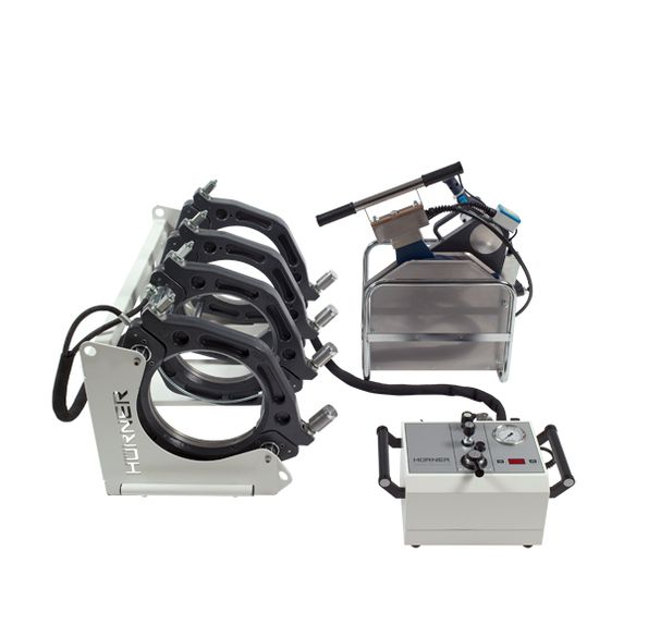 HÜRNER 160 Manual Hydraulic kézi vezérlésű tompahegesztőgép teljes befogósorozattal (Acél) 40-160