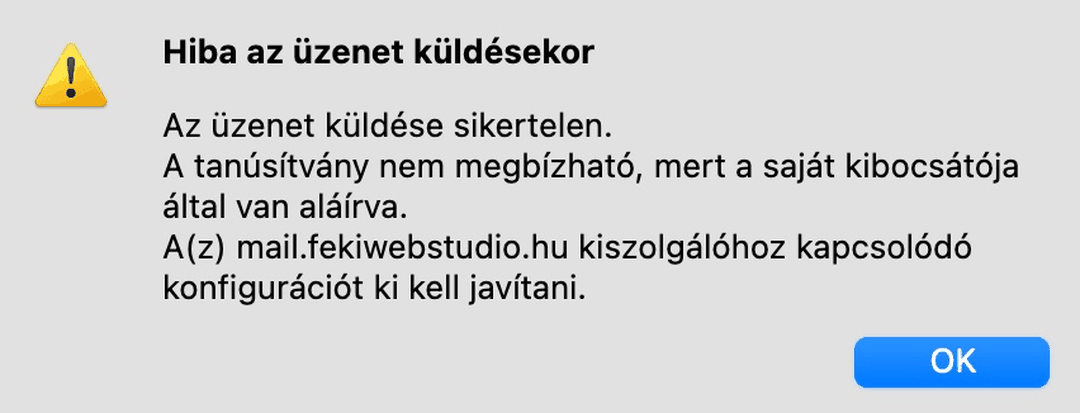 A hibaüzenet a lejárt tanúsítványra utal