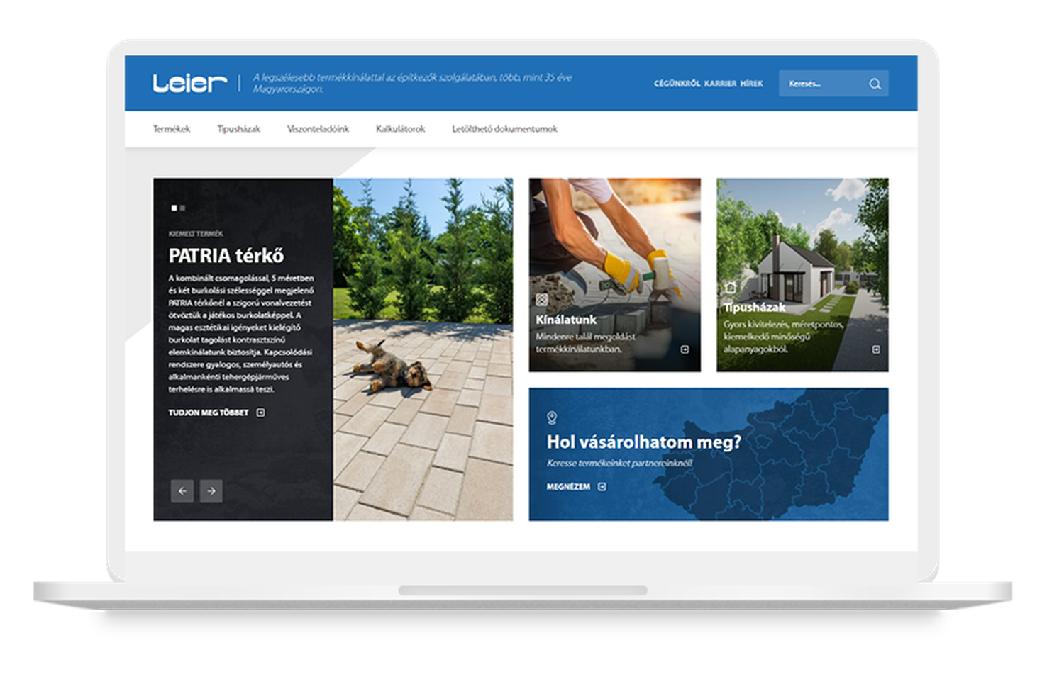 Leier weboldalának asztali nézete