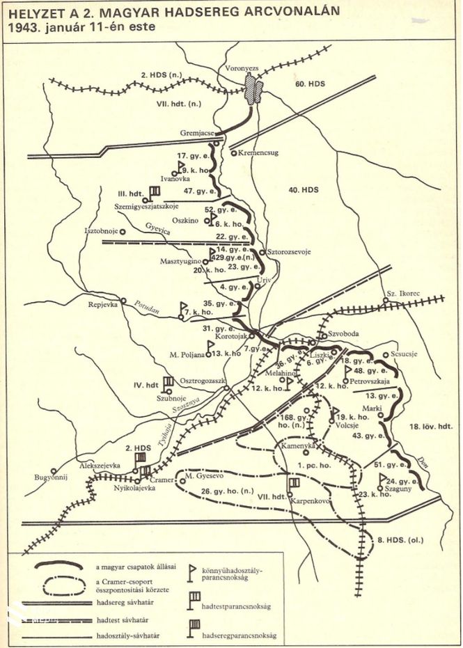 Helyzet a 2. magyar hadsereg arcvonalán 1943. január 11-én este