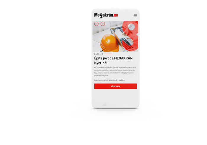MEGAKRÁN Nyrt. weboldalának mobil nézete