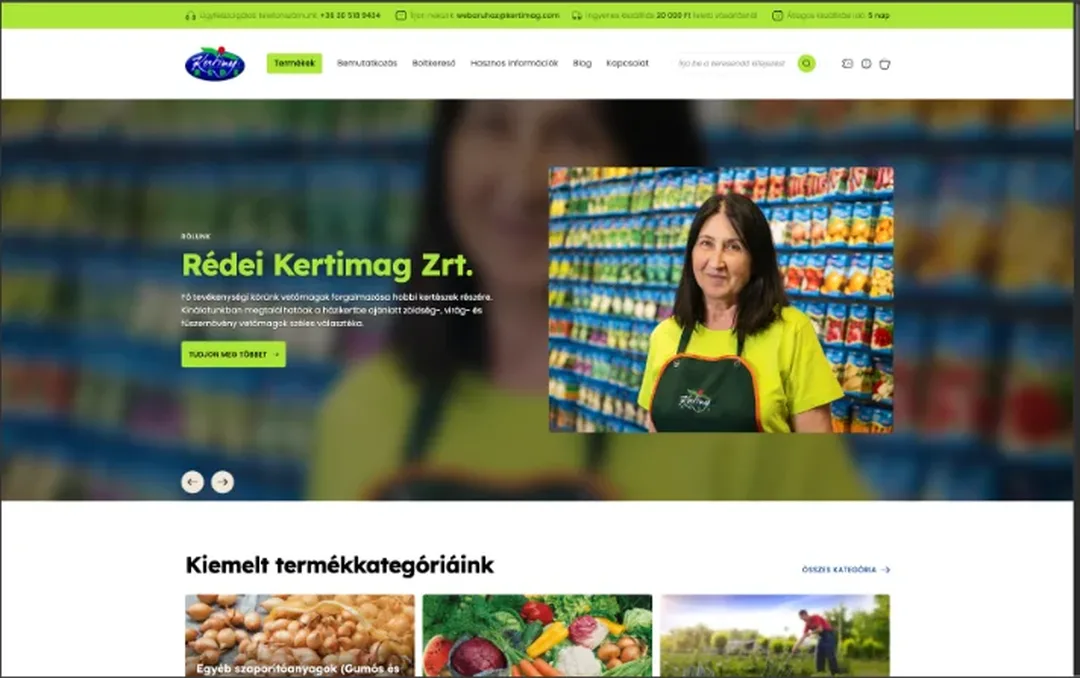 A Rédei Kertimag webáruház nyitóoldala