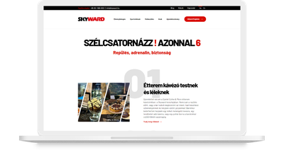 Skyward Szélcsatorna egyedi weboldala weboldalának asztali nézete