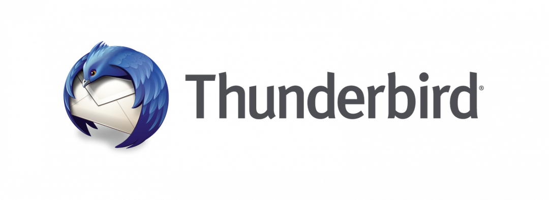 A Mozilla Thunderbird levelezőprogram logója: borítékot ölelő kék madár és a Thunderbird felirat