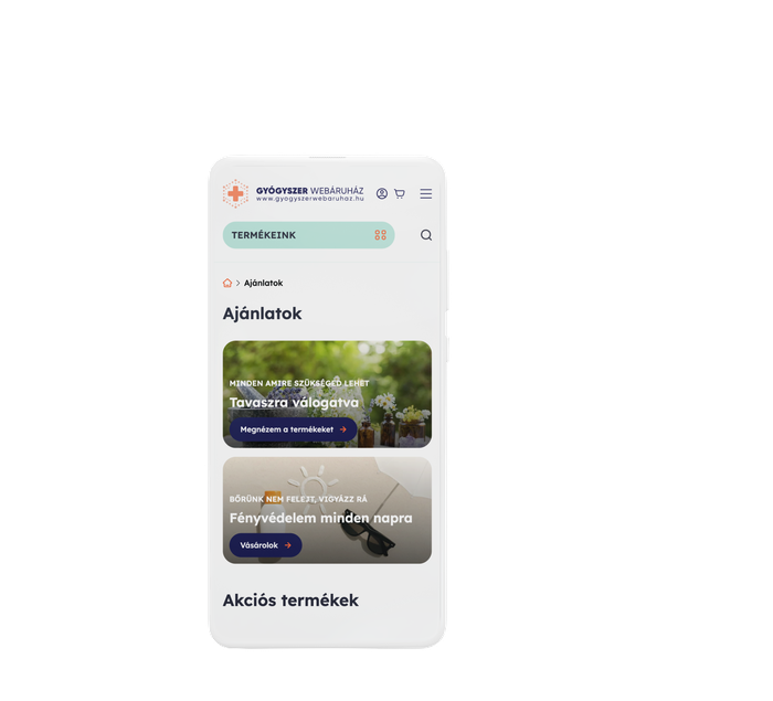 Gyógyszer Webáruház weboldalának mobilos nézete