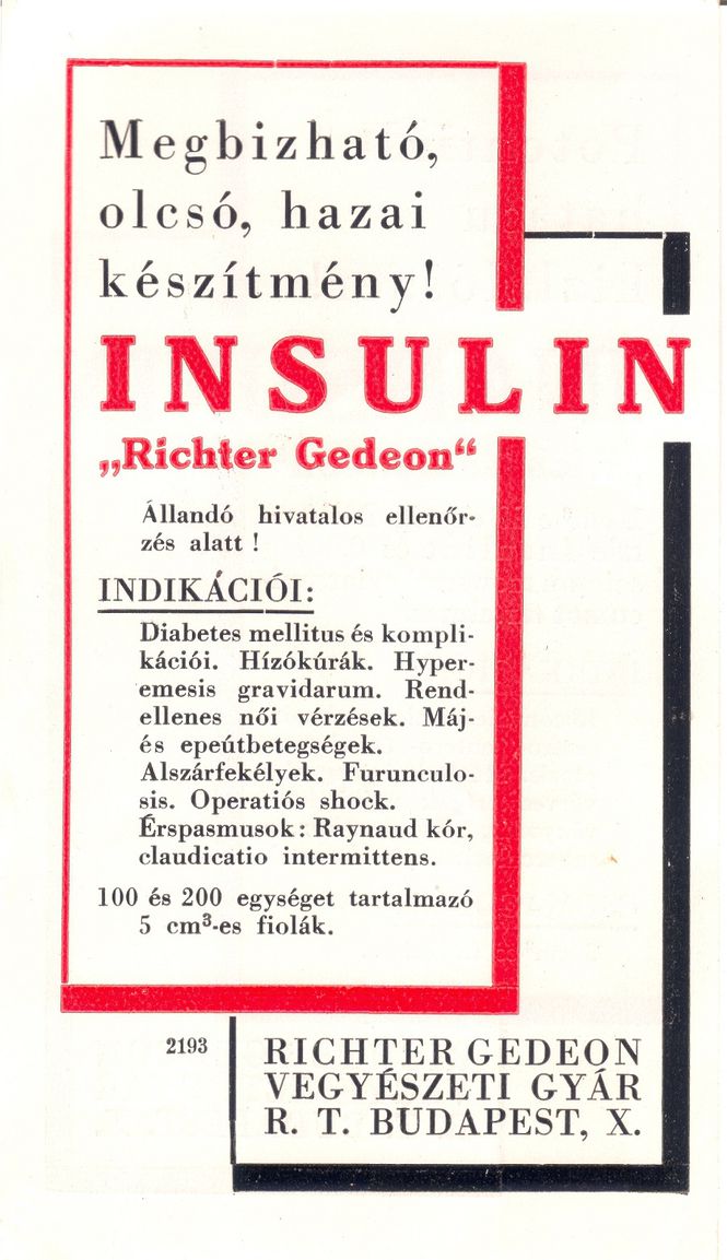 Az inzulin üzemszerű termelése hazánkban elsőként a Richterben indult el
