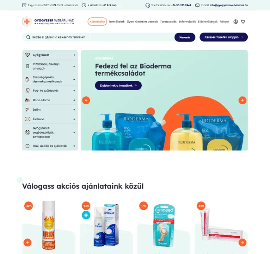 A Gyógyszer Webáruház nyitóoldala