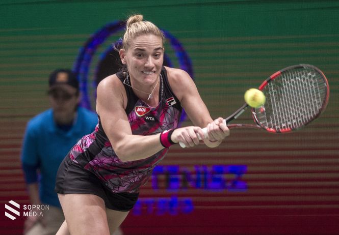 Babos Tímea a cseh Lucie Safarova ellen játszik a WTA Hungarian Ladies Open nemzetközi női tenisztorna egyéni döntőjében a fővárosi BOK Csarnokban 2017. február 26-án.