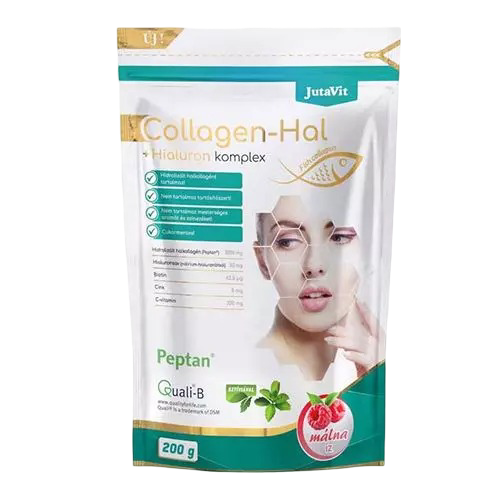 JutaVit Collagen-Hal+Hialuron Komplex por Málna (200g)