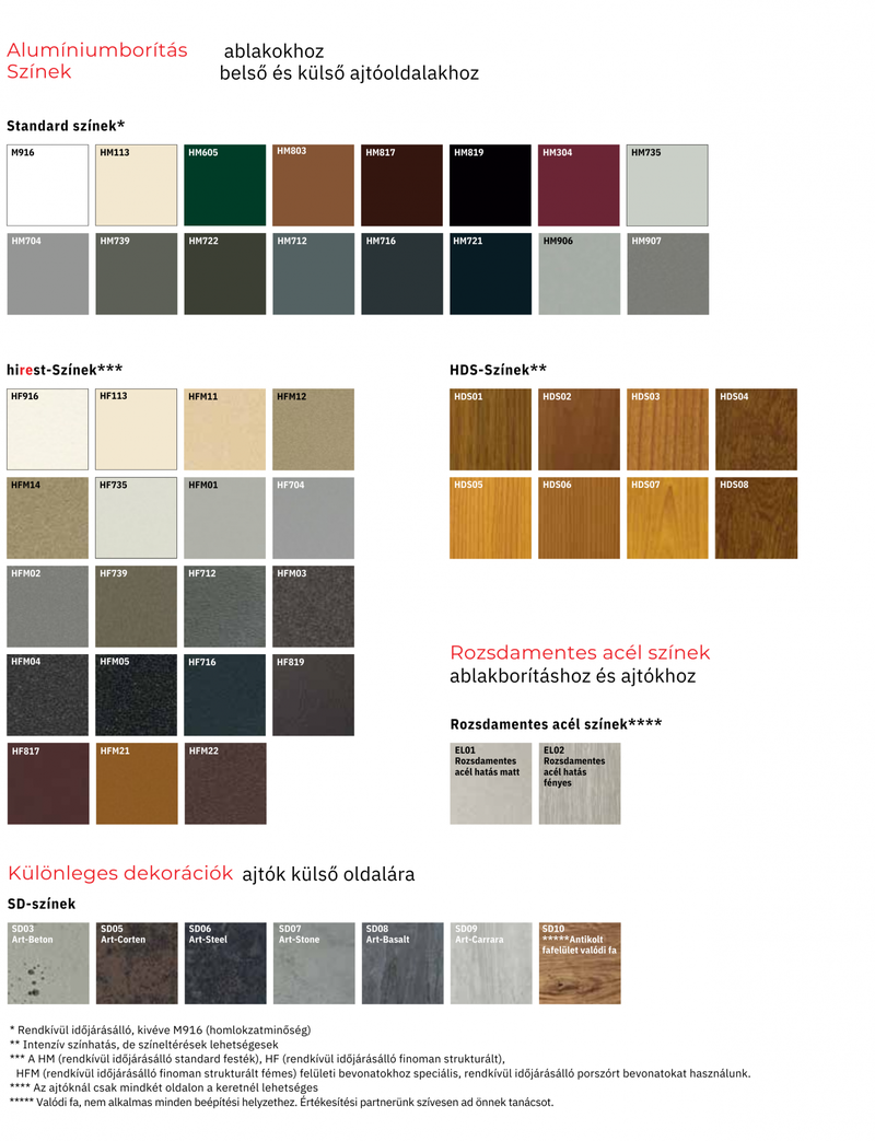 Internorm Külső színek