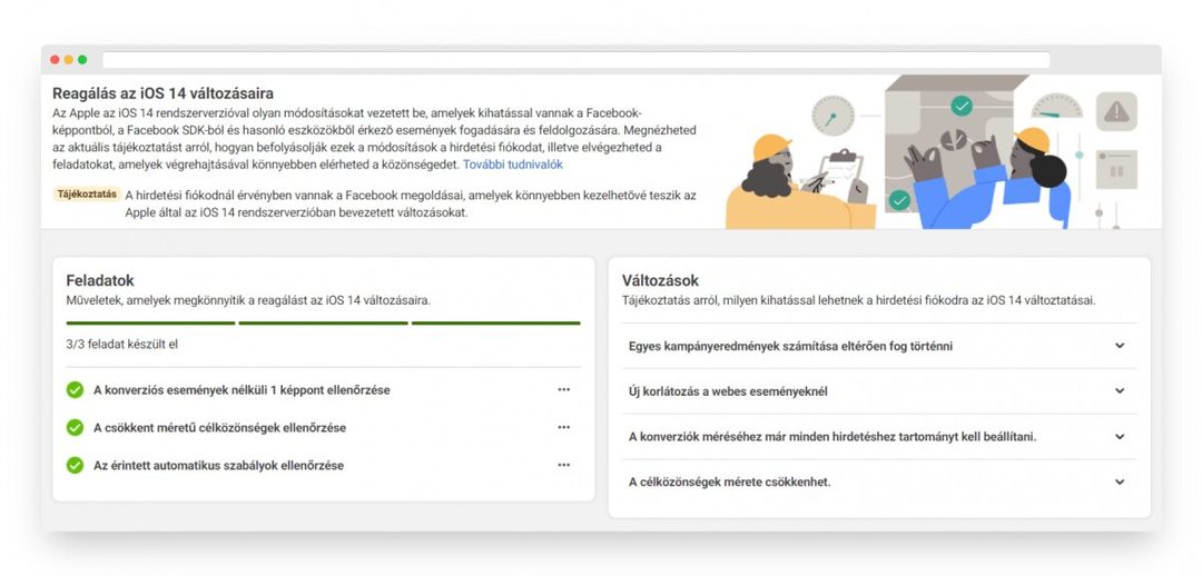 A Facebook hirdetéskezelője külön menüpontban ismerteti a változásokat
