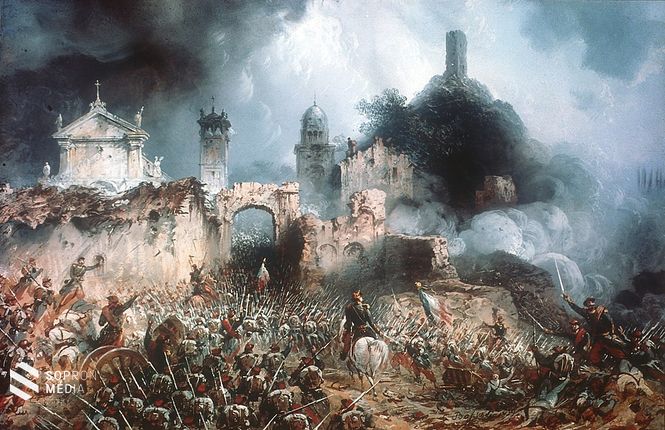 Harc Solferinóért. Háttérben a Spia d’Italia torony.