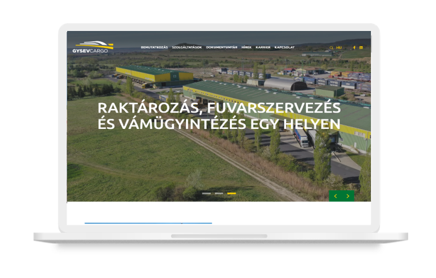 Gysev Cargo Zrt. weboldalának asztali nézete