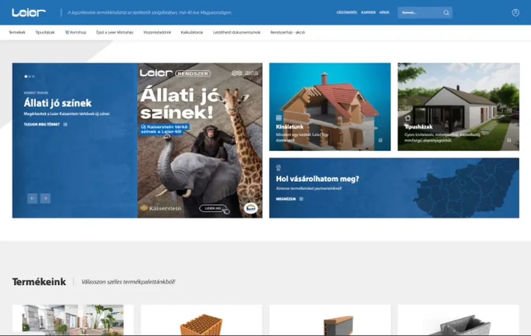 A Leier weboldal nyitóoldala
