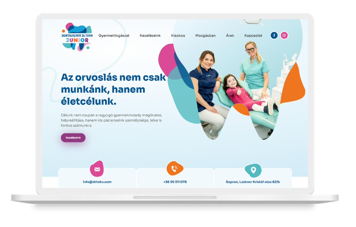 Dentalklinik Dr. Tóka Junior weboldalának asztali nézete