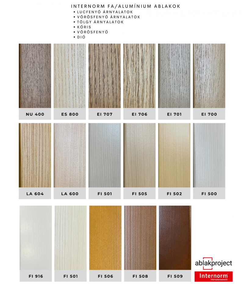 Internorm Fa / Aluminium ablak színek