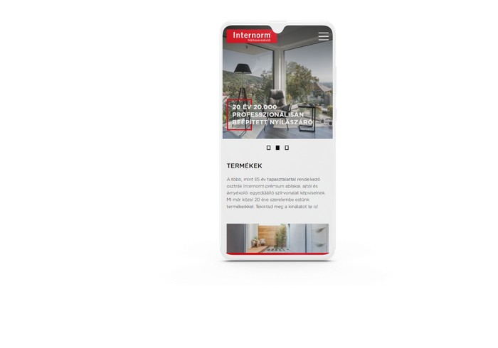 Ablakproject - Internorm Márkakereskedő weboldalának mobil nézete