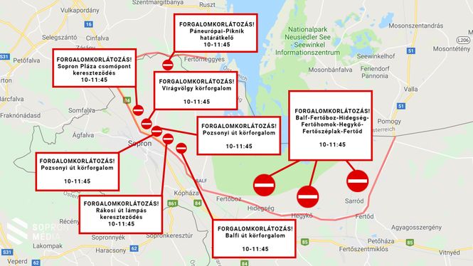 A térképen jelölt helyeken kell forgalomkorlátozásra készülni.