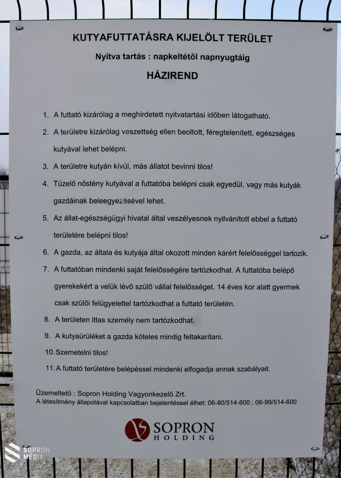 Kutyafuttató Sopron-Tómalmon / Házirend