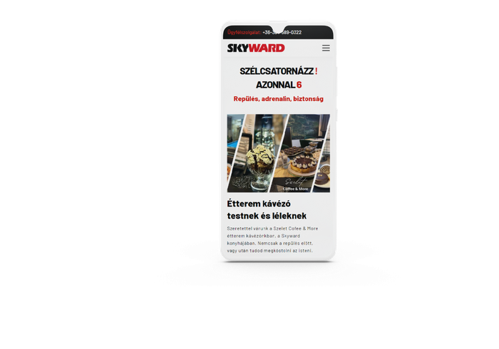 Skyward Szélcsatorna egyedi weboldala weboldalának mobil nézete