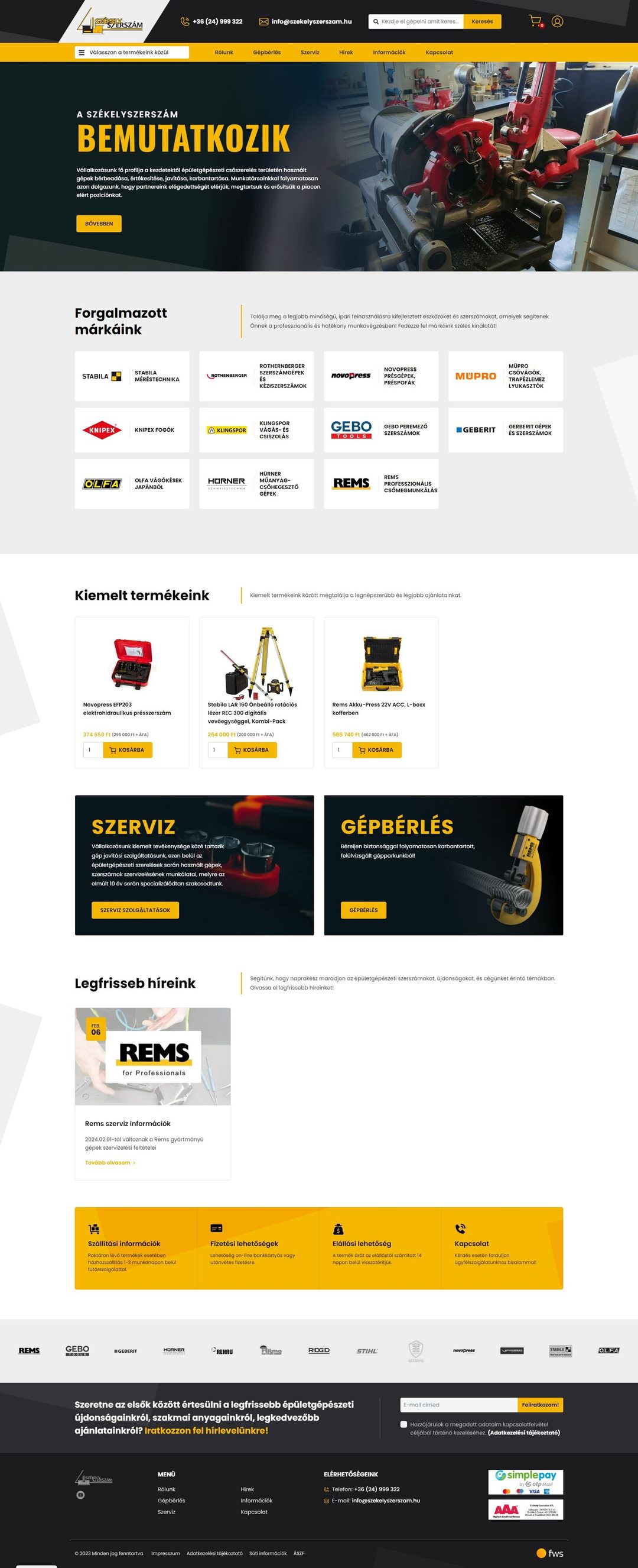 Székely Szerszám webshop – nyitóoldal